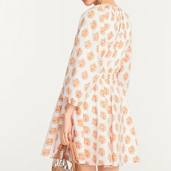 J crew smocked waist mini dress gathered floral block print orange - Picture 2 of 3